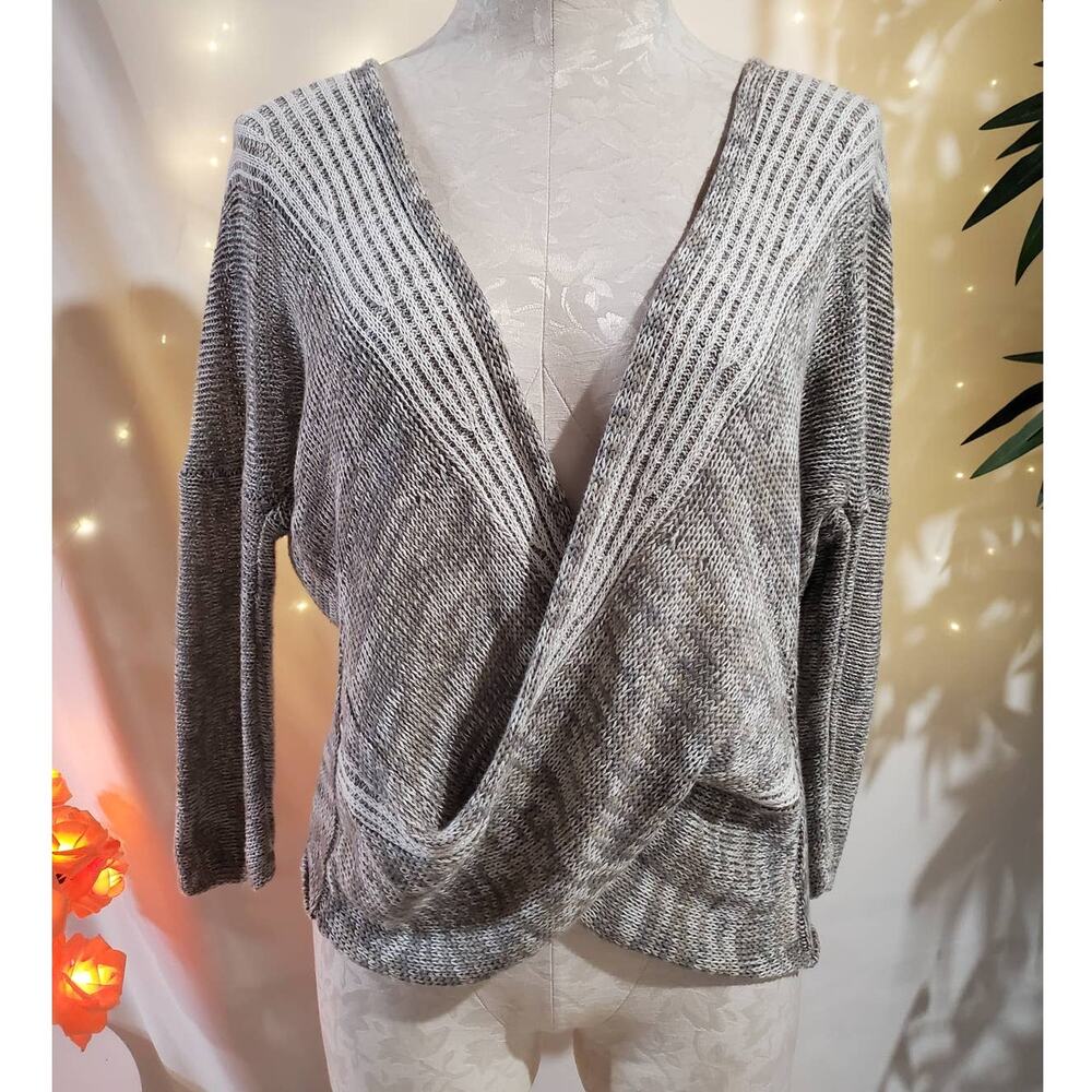 Soft Surroundings Wrap Around Linen Blend Draped Sweater Womens Size M Gray Knit